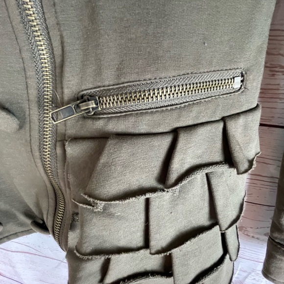 Athropologie Azel Hazel Haze Green burnout ruffled Jacket Zip Hooded sz S - Picture 2 of 7